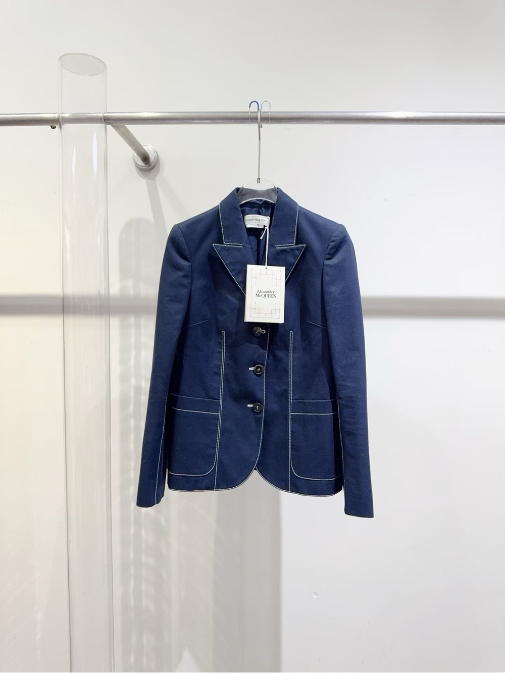 🚩steal Alexander McQueen Navy Blazer with Contrast Topstitch